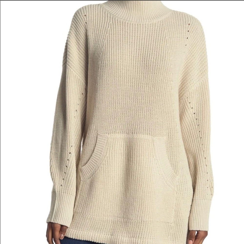 RDI Mock Neck Kangaro Pocket Ribbed Tunic Sweater